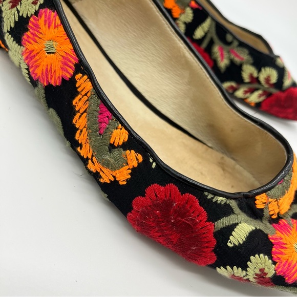 George J. Love Black Floral Embroidered Flats EU 40 Pointed Toe - Picture 5 of 9